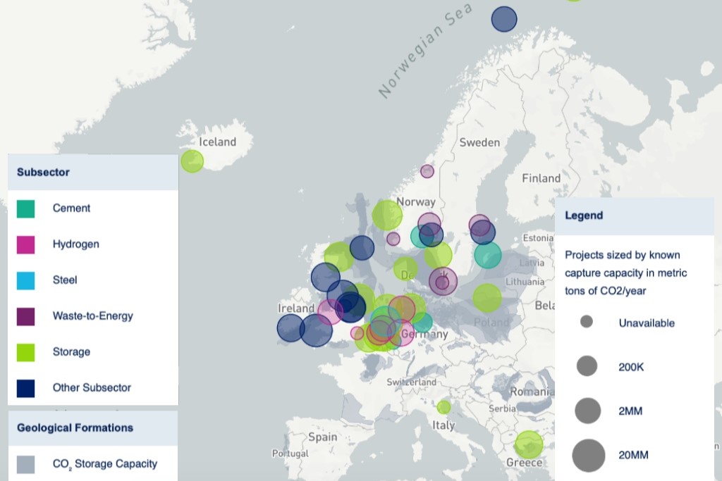 Hoạt động thu hồi carbon của Châu Âu hiện tại (Minh họa: Clean Air Task Force) EU
